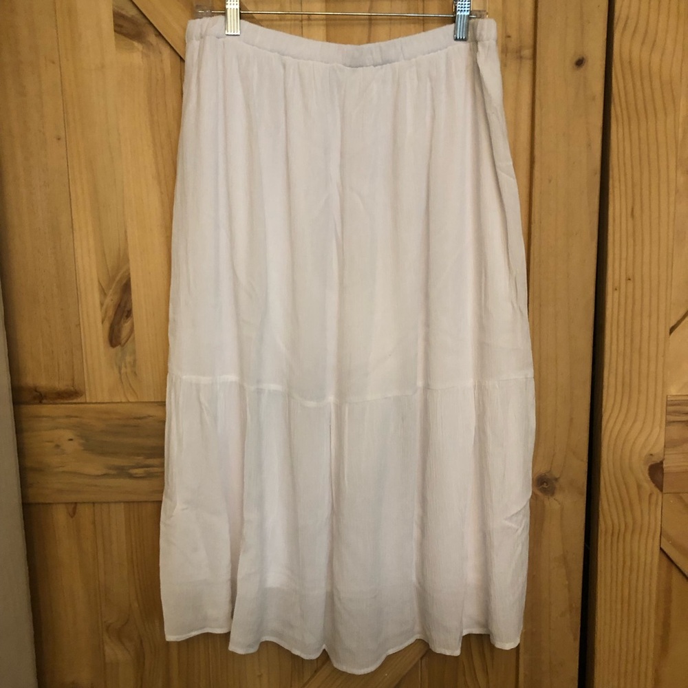 Christopher & Banks Petites Soft Ivory Textured Lined Tiered Maxi Skirt Size PL